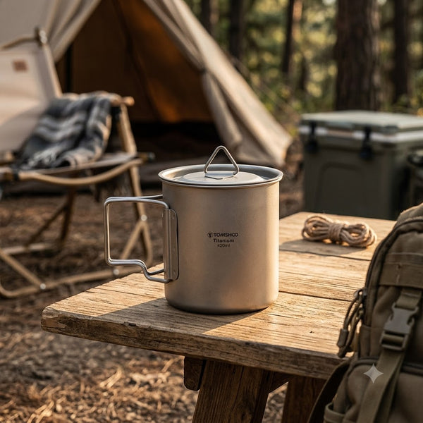 Titanium Camping Mug & Pot — 420ml, Folding Handles