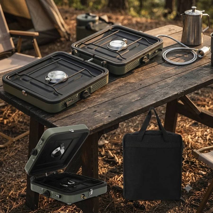 2-Burner Folding Camp Stove with Griddle — 5.5 lbs