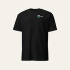 Black tee photographed from the front: small round badge and Colorado on the left chest