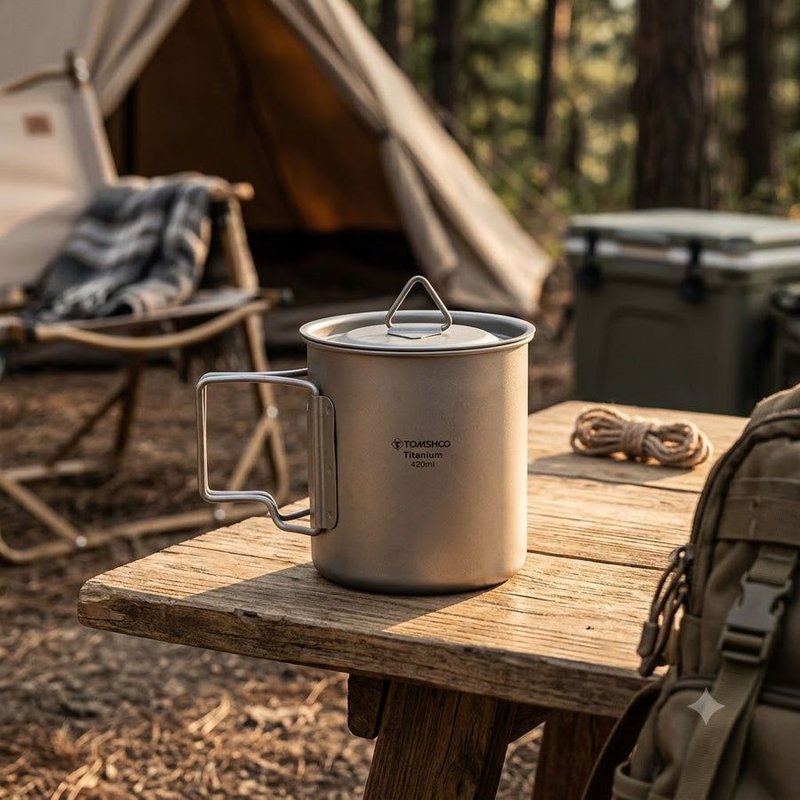 Titanium Camping Mug & Pot — 420ml, Folding Handles
