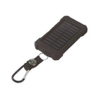 Black solar power bank with compass strap and carabiner clip