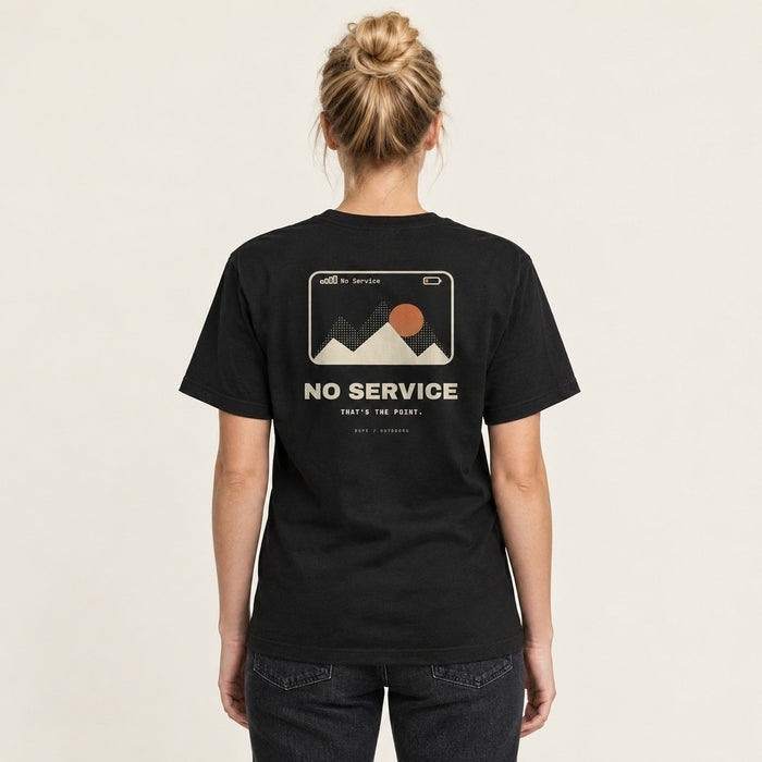 No Service Tee in black, back print, worn