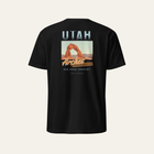 Black tee photographed from the back: the full Utah Arches print