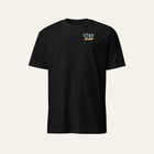 Black tee photographed from the front: small left chest print reading Utah Arches