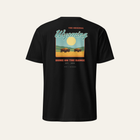 Black tee photographed from the back: the full Wyoming print