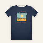 Navy tee, back print: Wyoming script over two bison and a big sun, Home on the Range