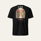 Black tee photographed from the back: the full Zion print