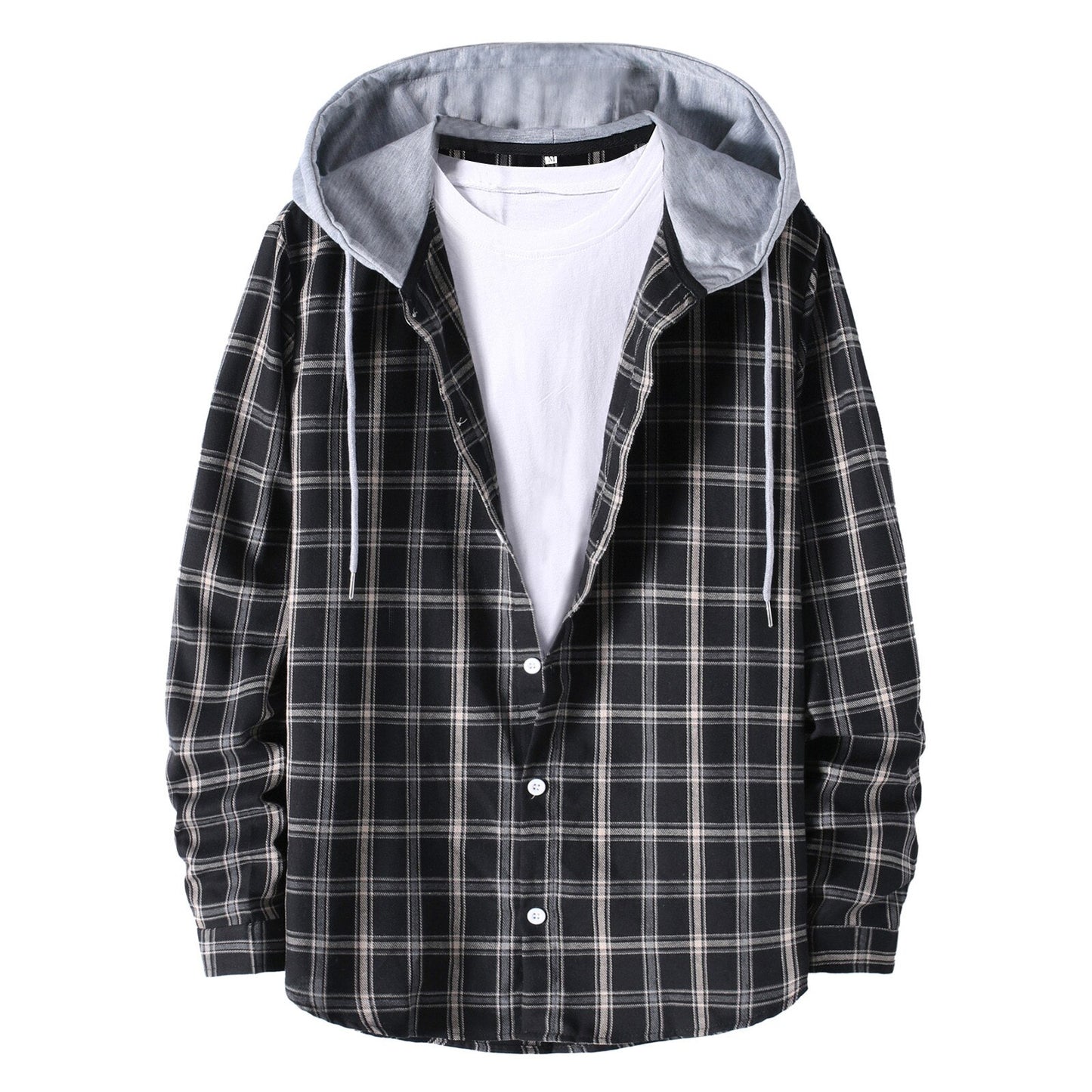 Mens Plaid Hooded Checked Flannel Shirt