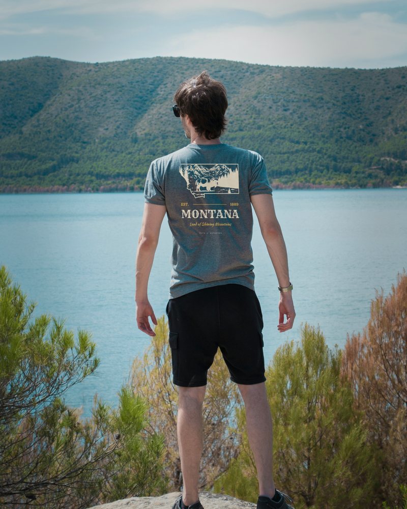 Montana tee, worn at a lake